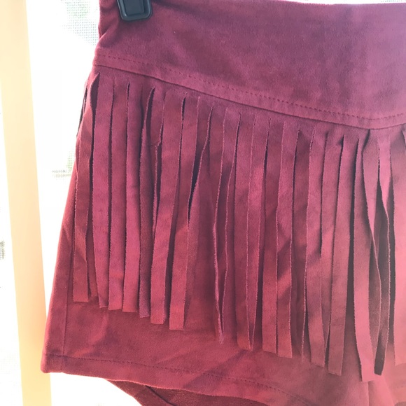 Red Suede Fringe Shorts - Picture 2 of 3
